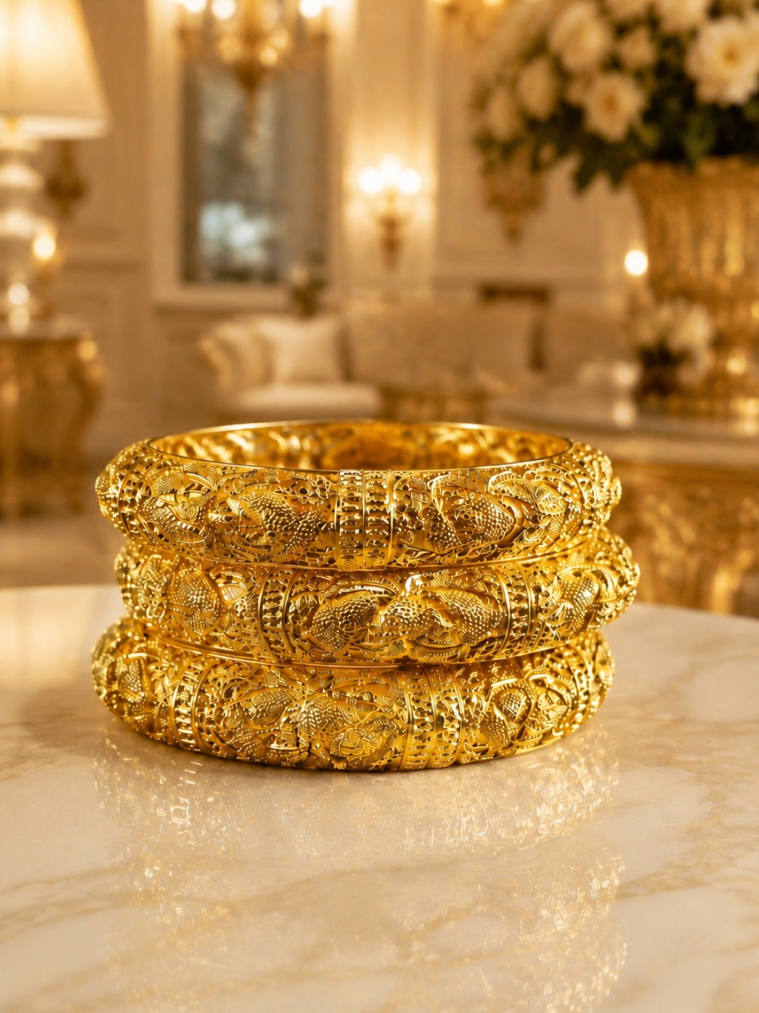 The Imperial Gold Filigree Bangle Trio