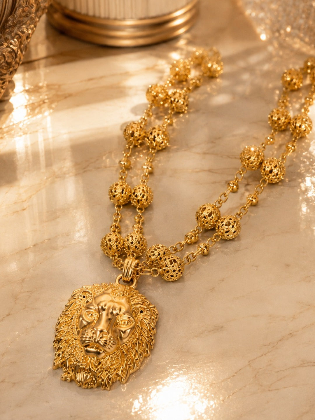 Kenzo Kimo Sovereign Gold Filigree Lion Pendant Necklace