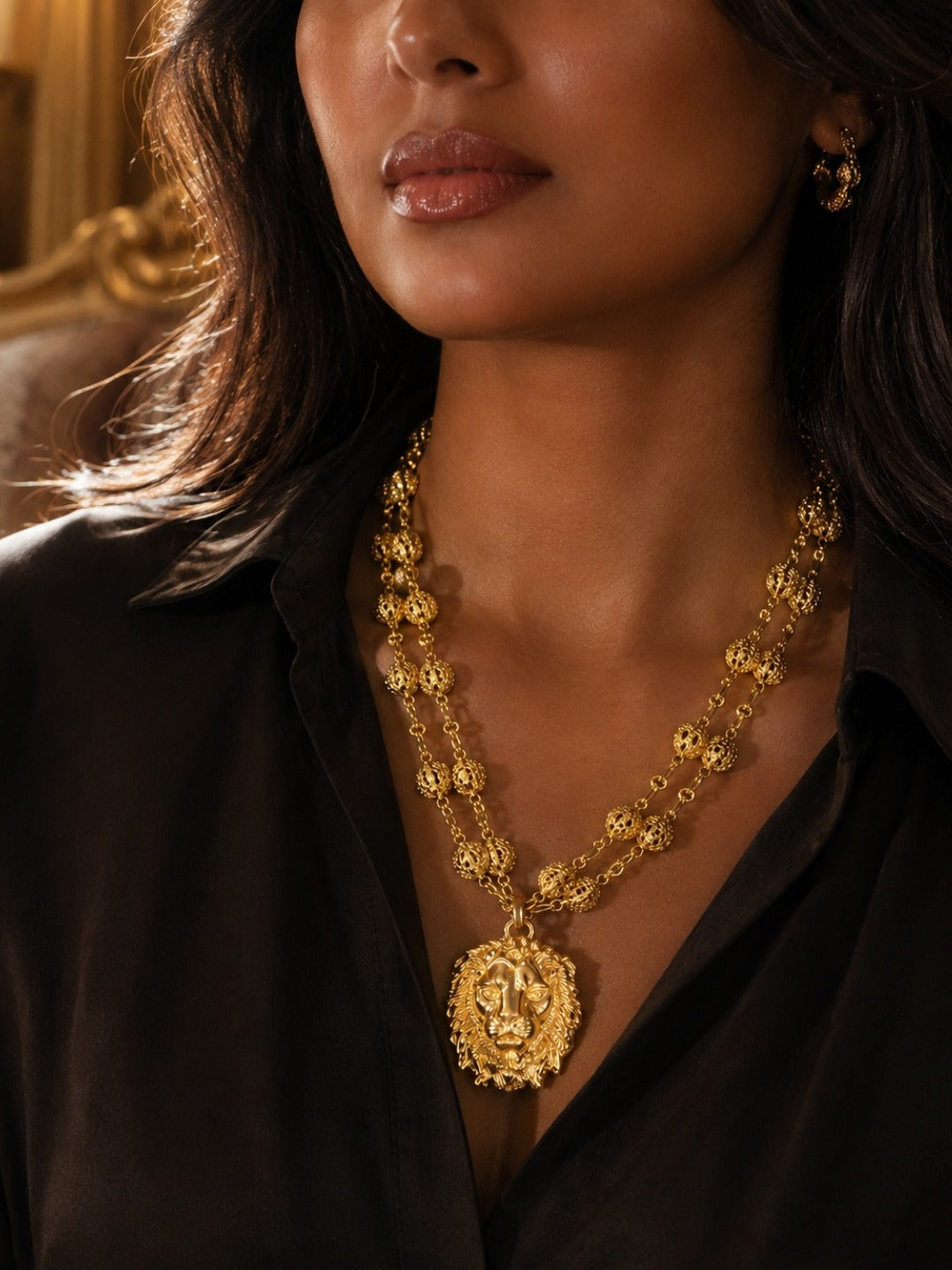 Kenzo Kimo Sovereign Gold Filigree Lion Pendant Necklace