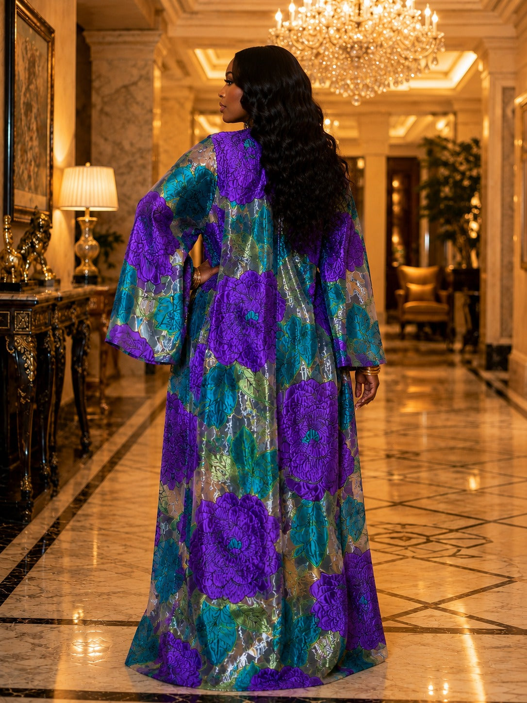 Royal Amethyst Jacquard Kimono Duster Set